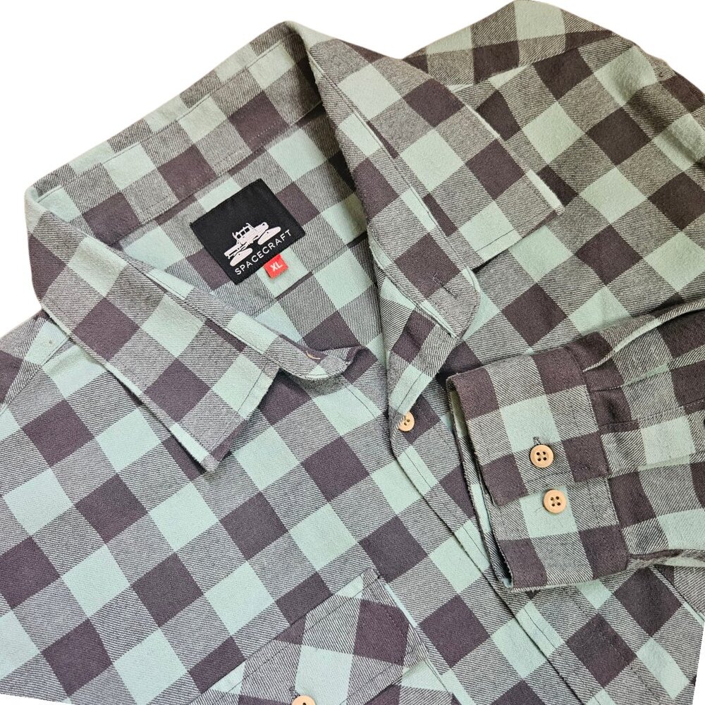 SPACECRAFT Mount Elden Men's Flannel SZ XL Plaid Teal Outdoor Grunge Gorpcore